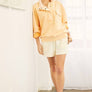MINERAL WASHED SNAP BUTTON MOCK NECK SWEATSHIRT: MELON