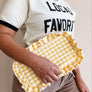 Gingham Ruffle Zipper Pouch Embroidery Friendly Cosmetic Bag