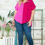 AT17004X - PLUS SIZE COLORBLOCK HI-LOW SHIRT: 2XL / ORANGE/LILAC