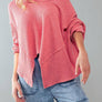 WAFFLE KNIT HIGH LOW TOP: TAUPE