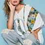 POL- V-neck floral print multi color peace patch top