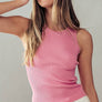 CASUAL FITTED RIB TANK TOP: PINK