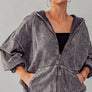 EMILY OVERSIZED VINTAGE ZIP UP HOODIE: FADED DENIM / S-2/M-2/L-2