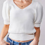 SHORT PUFF SLEEVE RIB TOP: OFF WHITE