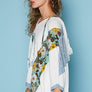 POL- V-neck floral print multi color peace patch top