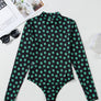 St Patrick Shamrock Mock Neck Mesh Bodysuit (S-XL)