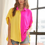 AT17004X - PLUS SIZE COLORBLOCK HI-LOW SHIRT: 3XL / ORANGE/LILAC