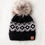 Black & Speckled Patterned Pom Hat