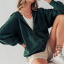 EMILY OVERSIZED VINTAGE ZIP UP HOODIE: GREEN