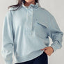 MINERAL WASHED SNAP BUTTON MOCK NECK SWEATSHIRT: LAVENDER