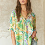 T0469X(HE) - PLUS SIZE FLORAL PEASANT TUNIC TOP: 2XL / GREEN