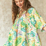 T0469X(HE) - PLUS SIZE FLORAL PEASANT TUNIC TOP: 1XL / GREEN
