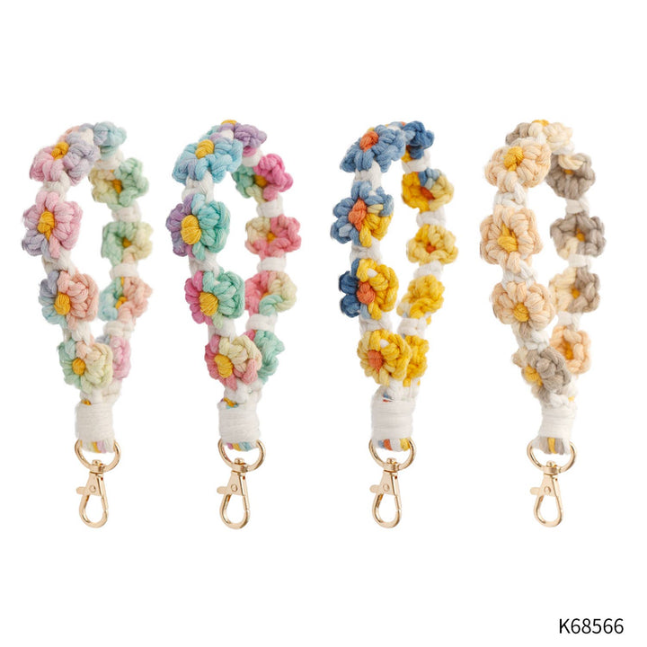 Macrame Multicolor Daisy Flower Wristlet Keychain: Assorted