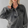 MINERAL WASHED SNAP BUTTON MOCK NECK SWEATSHIRT: MELON