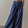 WIDE LEG PLEATED DENIM JEANS: DENIM / S-2/M-2/L-2