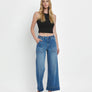 HIGH RISE DOUBLE CUFFED BAGGY WIDE JEANS V3589