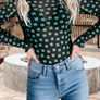 St Patrick Shamrock Mock Neck Mesh Bodysuit (S-XL)