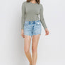 HIGH RISE RAW DISTRESSED HEM SHORTS T6361: CYNICAL BLUE / M