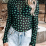 St Patrick Shamrock Mock Neck Mesh Bodysuit (S-XL)