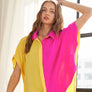 AT17004X - PLUS SIZE COLORBLOCK HI-LOW SHIRT: 3XL / ORANGE/LILAC