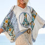 POL- V-neck floral print multi color peace patch top