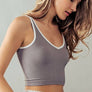 CONTRAST TRIM RIB CROP TANK TOP: KHAKI