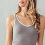 CONTRAST TRIM RIB CROP TANK TOP: KHAKI