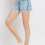 HIGH RISE RAW DISTRESSED HEM SHORTS T6361: CYNICAL BLUE / M