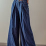 WIDE LEG PLEATED DENIM JEANS: DENIM / S-2/M-2/L-2