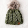 Olive Cable Knit Pom Hat