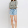HIGH RISE RAW DISTRESSED HEM SHORTS T6361: CYNICAL BLUE / M