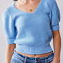 SHORT PUFF SLEEVE RIB TOP: OFF WHITE