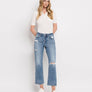 HIGH RISE DISTRESSED HEM CROP STRAIGHT JEANS BLINK / 28