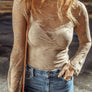 Lace Mesh Crochet Splicing Slim Fit Long Sleeve Blouse