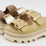 Bamboo-Lug Sole Double Buckle Strap Slide Sandals