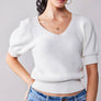 SHORT PUFF SLEEVE RIB TOP: OFF WHITE