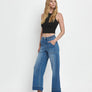 HIGH RISE DOUBLE CUFFED BAGGY WIDE JEANS V3589