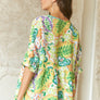 T0469X(HE) - PLUS SIZE FLORAL PEASANT TUNIC TOP: 3XL / GREEN