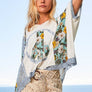 POL- V-neck floral print multi color peace patch top