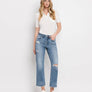 HIGH RISE DISTRESSED HEM CROP STRAIGHT JEANS BLINK / 28