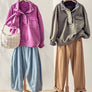 MINERAL WASHED SNAP BUTTON MOCK NECK SWEATSHIRT: LAVENDER