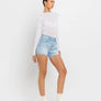 HIGH RISE DISTRESSED HEM A LINE SHORTS T6316: TANA RIVER / S