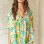 T0469X(HE) - PLUS SIZE FLORAL PEASANT TUNIC TOP: 3XL / GREEN