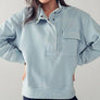 MINERAL WASHED SNAP BUTTON MOCK NECK SWEATSHIRT: LAVENDER