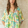 T0469X(HE) - PLUS SIZE FLORAL PEASANT TUNIC TOP: 2XL / GREEN