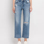 HIGH RISE DISTRESSED HEM CROP STRAIGHT JEANS BLINK / 29