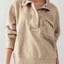 MINERAL WASHED SNAP BUTTON MOCK NECK SWEATSHIRT: MELON