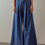 WIDE LEG PLEATED DENIM JEANS: DENIM / S-2/M-2/L-2