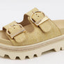 Bamboo-Lug Sole Double Buckle Strap Slide Sandals