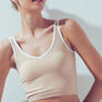 CONTRAST TRIM RIB CROP TANK TOP: KHAKI